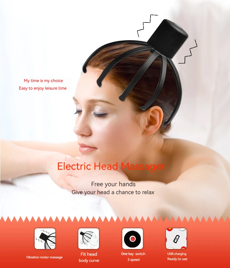 Automatic 12 Heads Finger Rechargeable Smart Vibration Spider Head Massage Tool Vibrating Octopus Electric Scalp Head Massager
