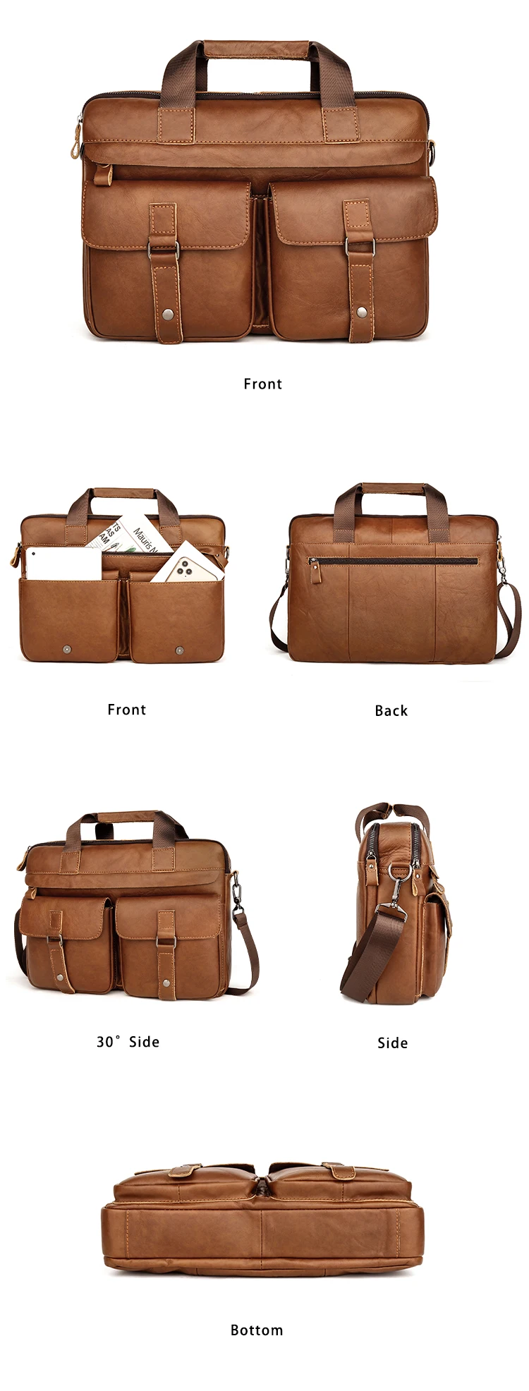 Customizable Genuine Leather Bag Laptop Business Office Executive Bags Shoulder Leather Handbag