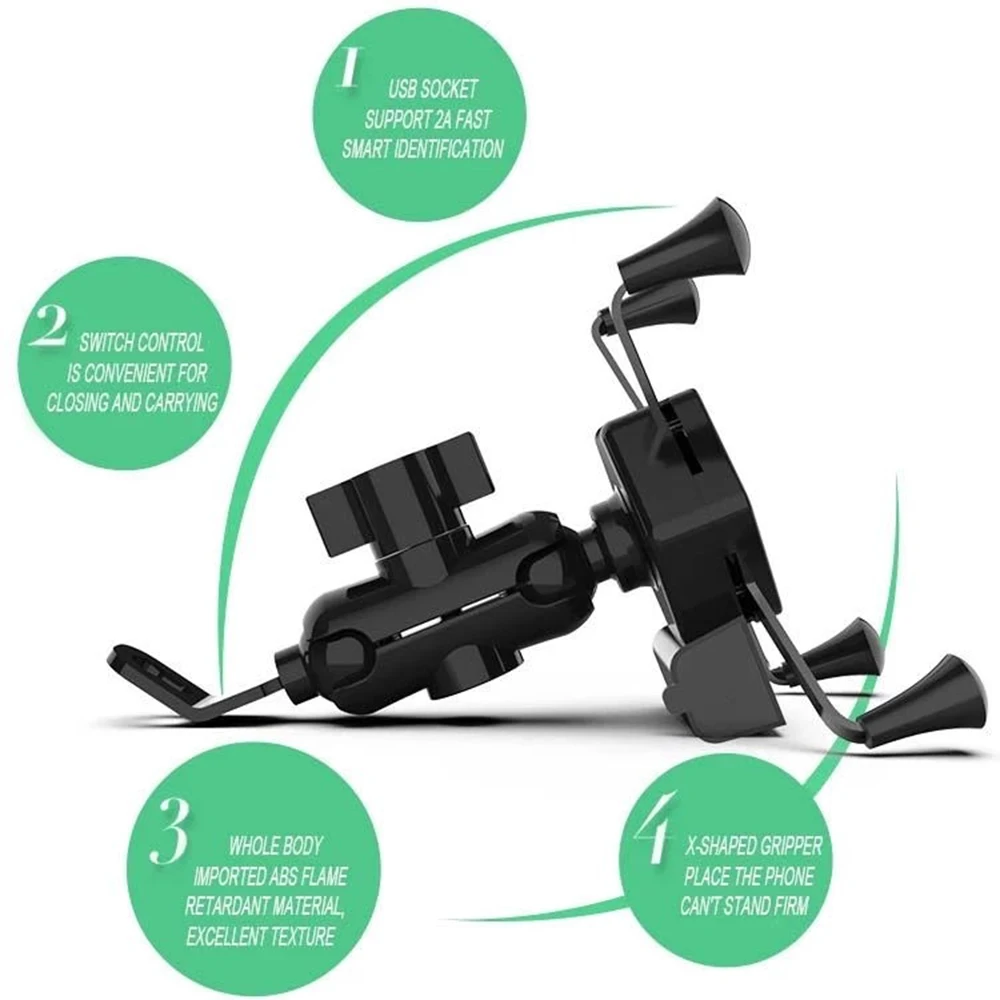 
Мотоциклетный держатель для телефона с USB-зарядкой и креплением на руль мотоцикла 