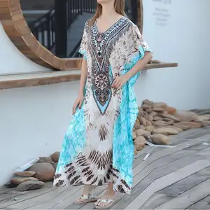 Feather Printing Loose Robe Women Beach Wear Cover up Summer Dress 2023 Maxi Beach Dresses