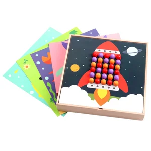 Best-selling Wooden Mushroom Nail Color Matching Pegboard Cartoon Animal Creative Puzzle Board Toy for Kids Toddler Boys & Girls