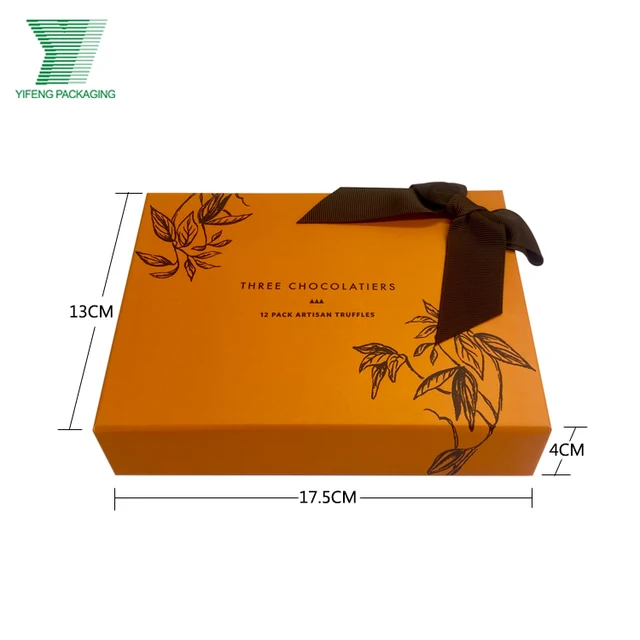 Luxury Fancy Custom Handmade 12pcs Truffles Chocolate Box Orange Praline Bar Candy Gift Chocolate Packaging Box