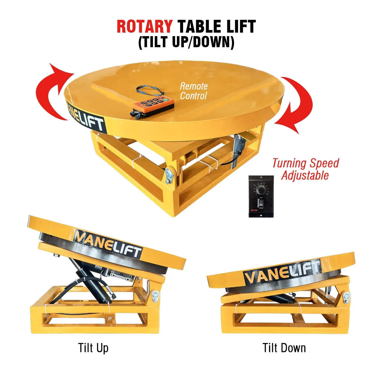 VANELIFT Automatic Rotating and Tilting Table Lift Motor Power Inclinable Revolving Platform Customized Electric Incline Lifter