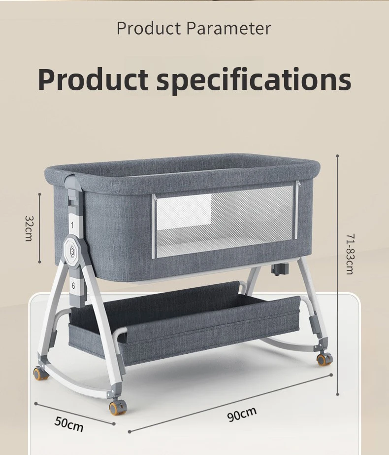 Modern Multi-functional Kids' Baby Crib Cot Baby Bassinet Cradle 3 in 1 Travel Baby Bed with Breathable Net Bedside Sleeper