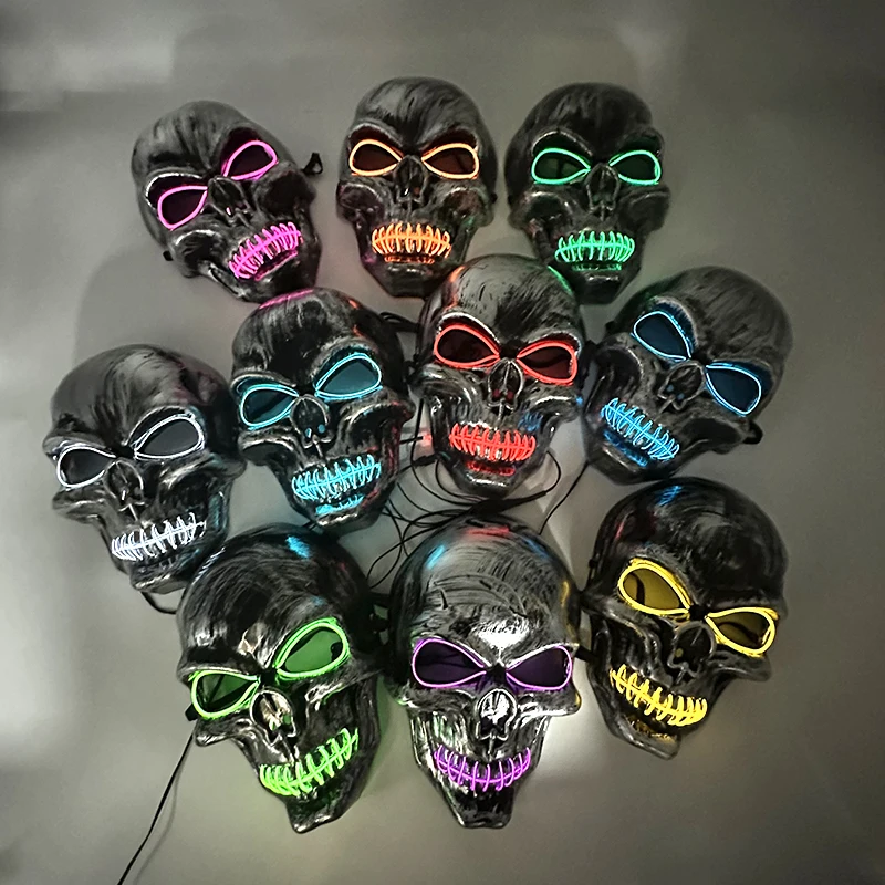 Wholesale Skull Full Face Mask Halloween Cosplay Horror Luminous LED Mask 10 Single Color for Choice Party Glow Mask