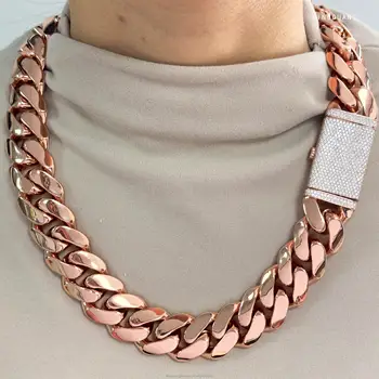 Custom Rose Gold Plated 24MM Wide Miami Cuban Link Chain Solid Silver Men Chain Moissanite Lock Cuban Chain Necklace Jewelry