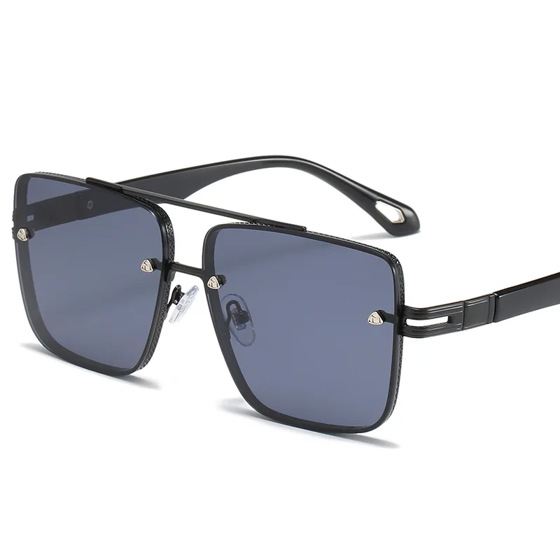 2023 High Quality Gradient Double Beam Metal Large Frame UV Resistant Sunglasses