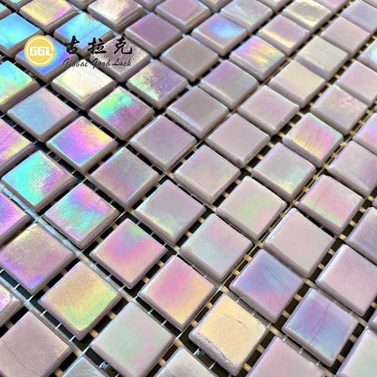 Iridescent Pink Tile Pool Swimming Tiles Hot Melt Glass Mosaic factory