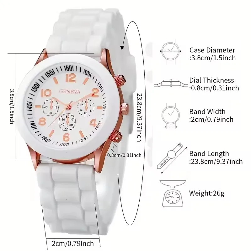 4pcs/set Geneva Couple Watch Fashion Silicone Band Quartz display picture 2