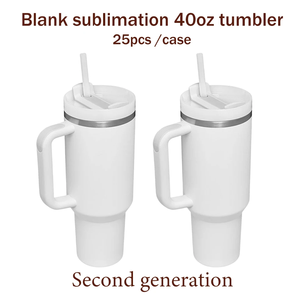 40oz Sublimation Blank WHITE ROUGH GLITTER Tumbler with handle, 40