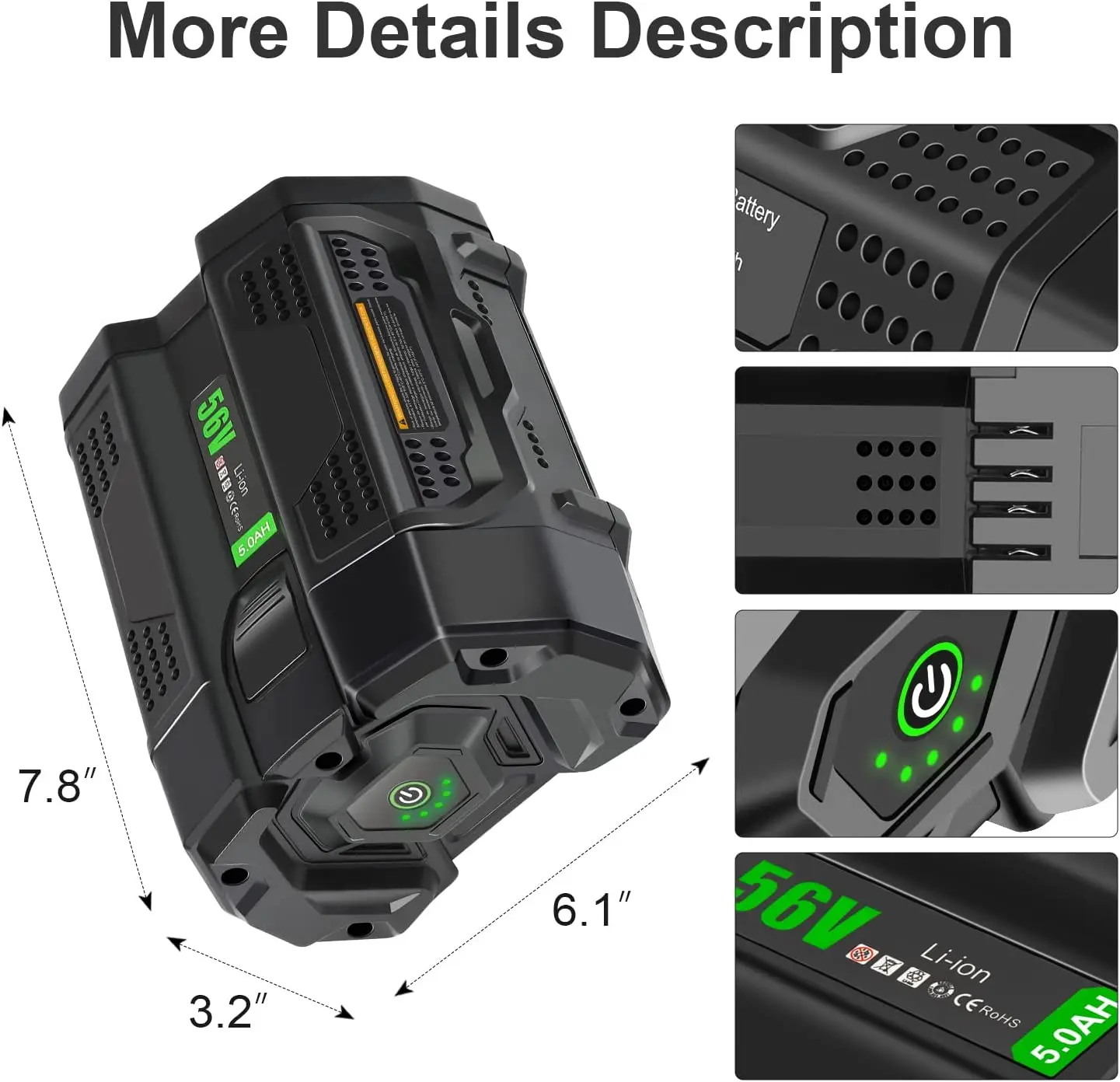 Replacement 2.5ah 5ah 7.5ah 9ah 56v Ego Battery For Cordless Ego Leaf