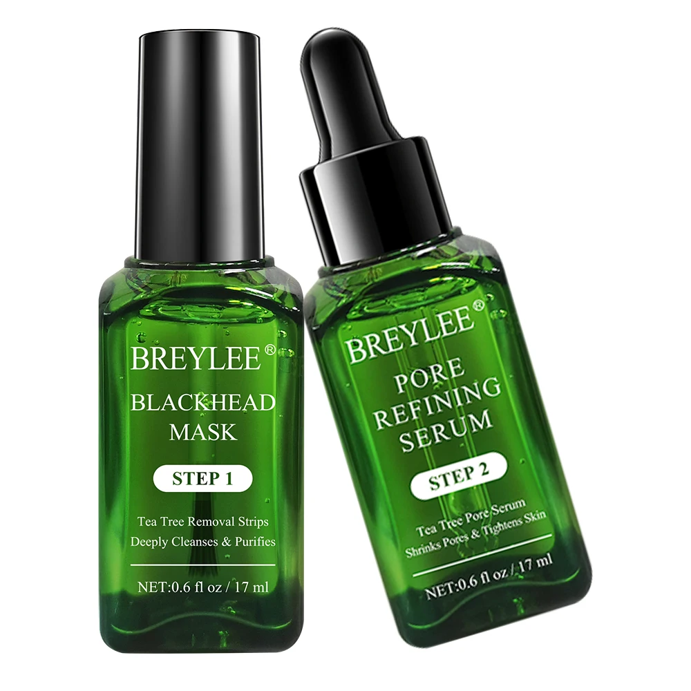BREYLEE Private Label Tea Tree Blackhead Remover Kit Blackhead Remover Mask Nose Strips Pore Tightening Serum