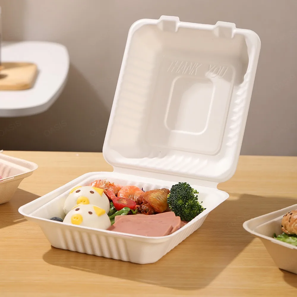 Oasis Manufacture Factory's Compostable Biodegradable Disposable Buger Pulp Paper Box Greaseproof for Food for Sushi Packaging