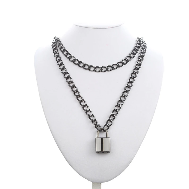 Aesthetic Women's Chain Necklace With Lock in form heart / Gothic Emo  Grunge Pendants