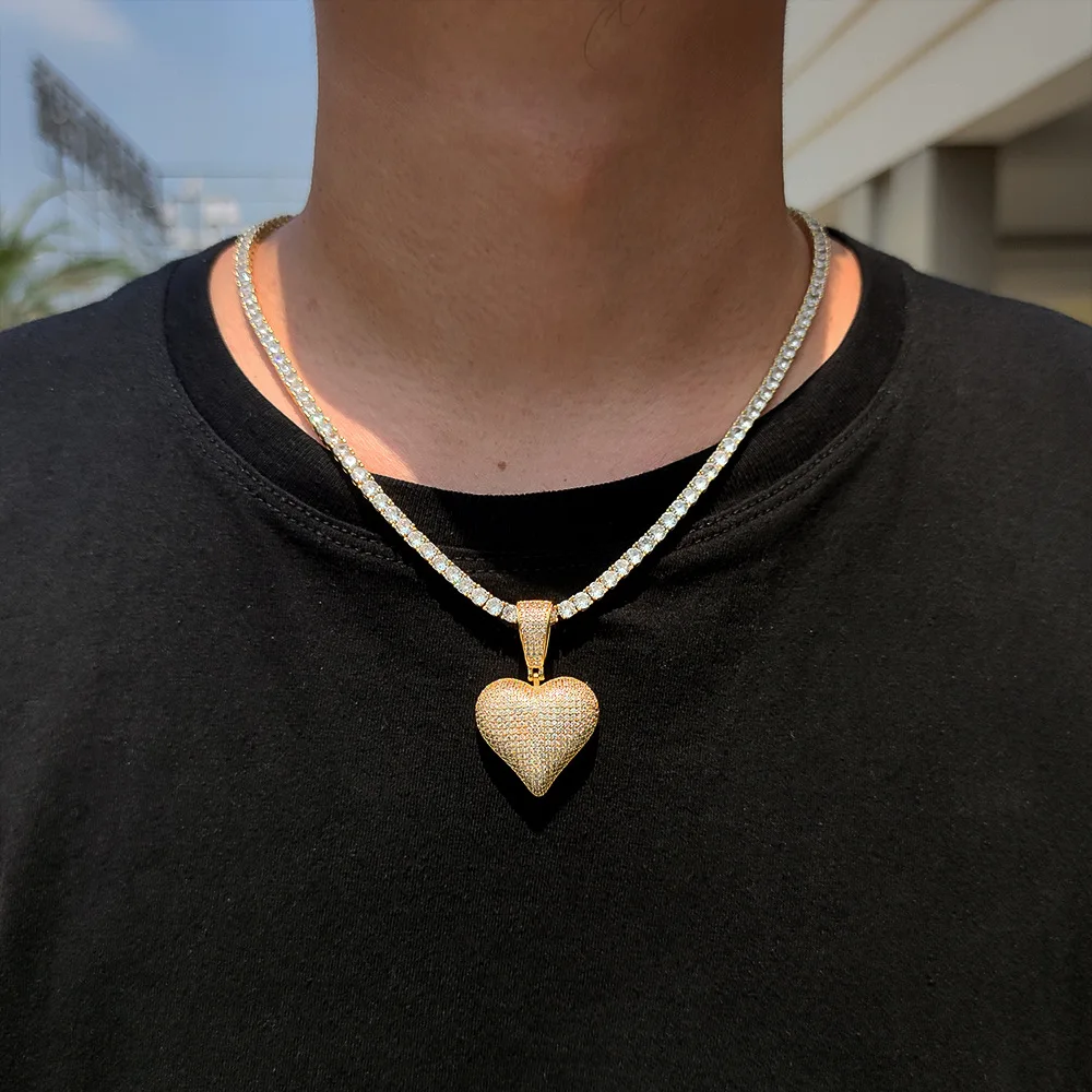 RQ  Micro Paved AAA CZ Stone Lucky Poker Pendants Heart Necklaces Men Hip Hop Bling Ice Out Rapper Jewelry Gold Party Gift