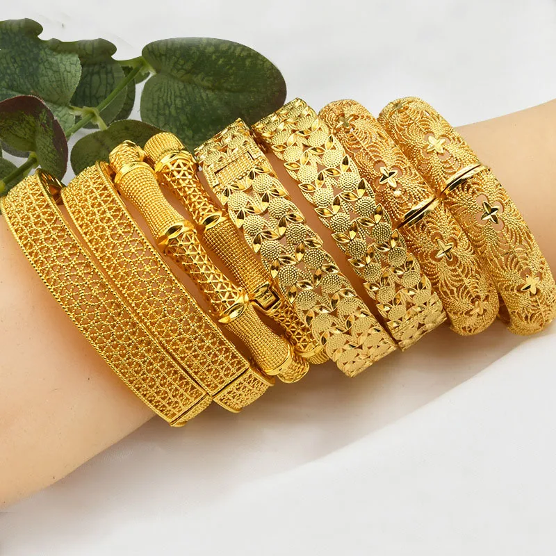 Factory Price Eastern 24k Plated Gold Bracelet Set Hollow Bangle Gold Plated Jewelry Wholesale