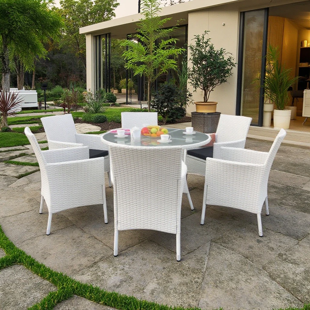 Modern Comfortable Outdoor Dining Chair Table Set Synthetic Rattan Wicker Hand Weaving Furniture for Courtyard Hotels Parks