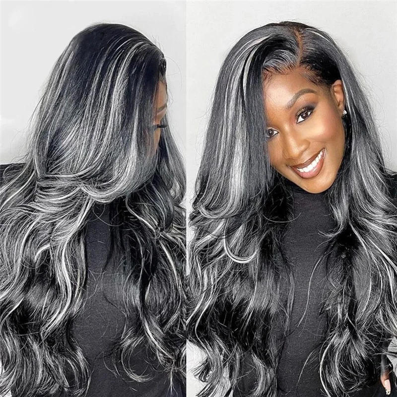 12a Grade Raw Silver Grey Ombre Human Hair Grey Wig Platinum Highlight Wigs Gray Highlight Body Wave Colored Lace Front Wigs Buy Highlight Wigs gray Human Hair Wigs body Wave Lace Front