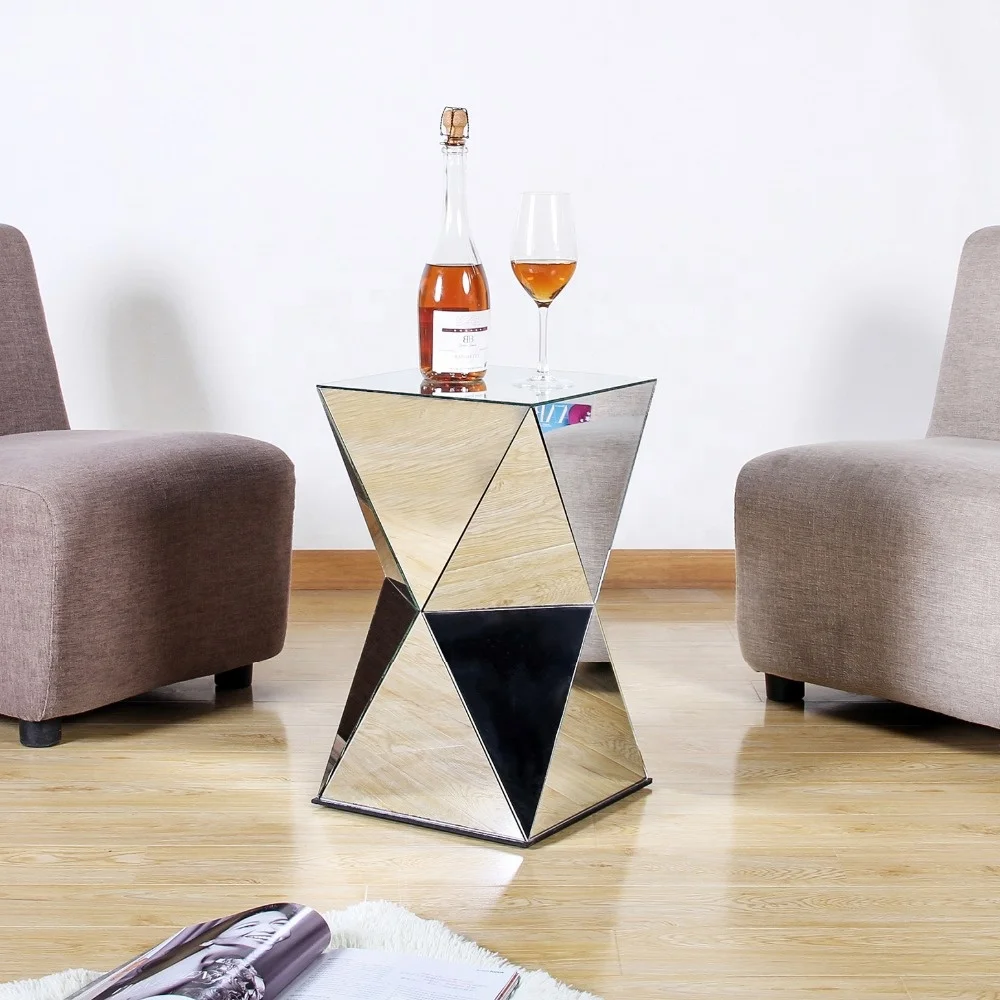 Modern Polygon Mirror Side Table Luxury Small Mirrored End Table Buy