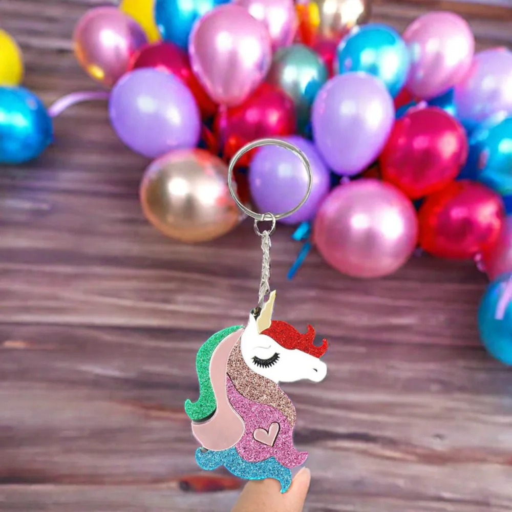 HYLKH1350 Handmade Acrylic Unicorn Brooch Colorful Long Chain Party Car Accessory with UV Printing Gift Keychain factory