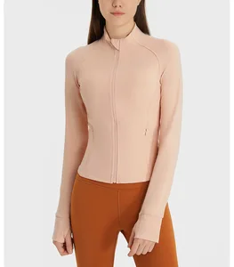 Hot Sale Fashion Newest Design Women Fitness Sports Long Sleeve Side Pocket Zipper Apparel Gym Stand-up Collar Jacket