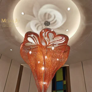 Stainless Steel Banquet Room Chandelier with Red Beads Art Nouveau Style Heart Shape for Hotels