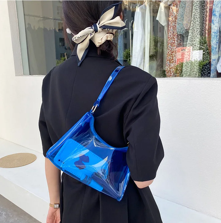 Fashion Ladies Jelly Solid Color Clear Underarm Bags Casual