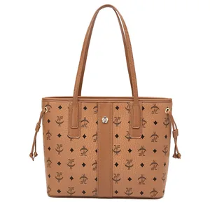 Premium women's bag large capacity zipper pu leather luxurious office bag ladies shoulder hand bag custom tote bag with logo