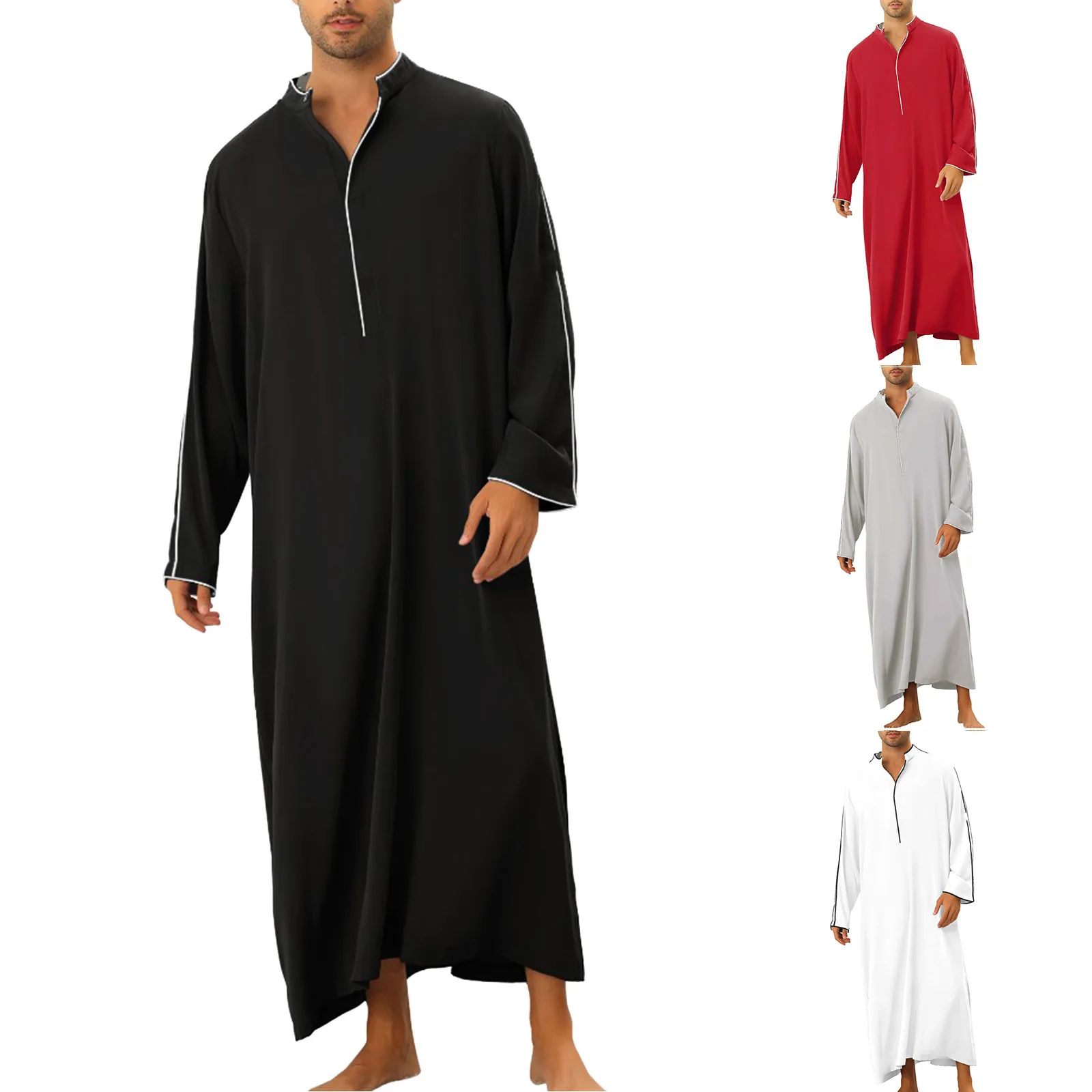 Stylish Men's Black Long Shirt Muslim Robe