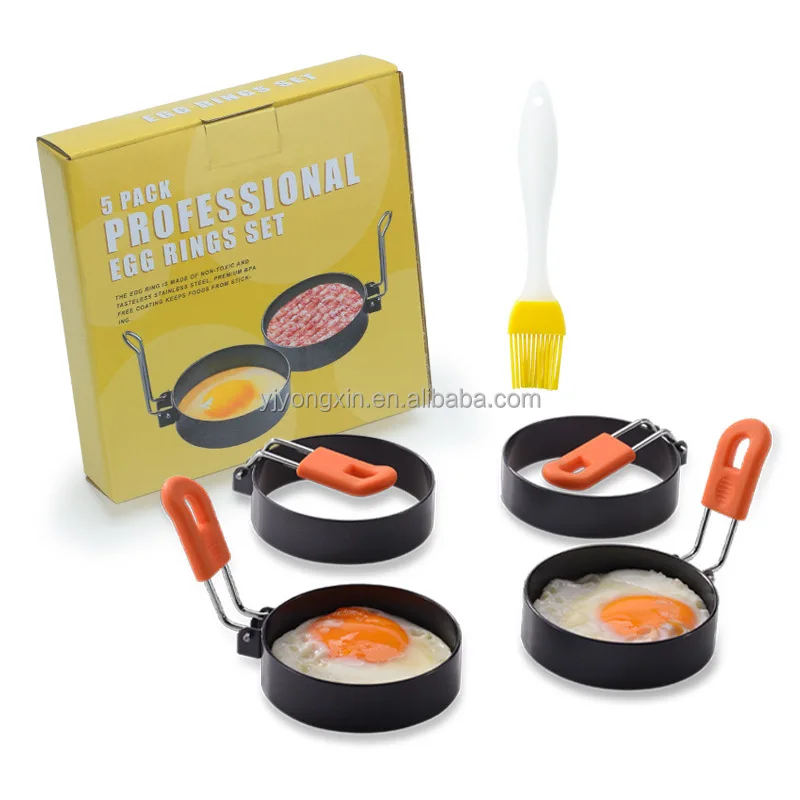 Juego de 4 moldes para huevos escalfados de acero inoxidable con 4 vasos de silicona antiadherentes para escalfadores de huevos de inducción con espátula de silicona gratuita 