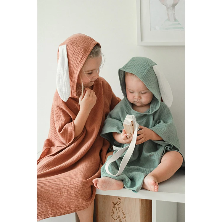 100% Organic Oeko-Tex Hooded Poncho Quick-Dry Poncho Towel Kids Baby Poncho