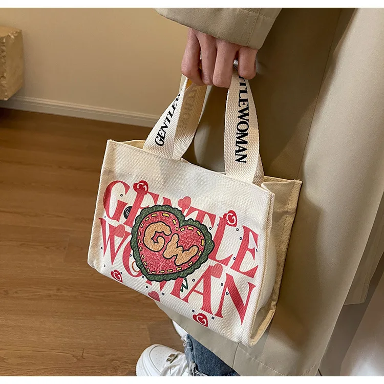 Bolsos de lona a la moda para mujer de Tailandia, bolsos de hombro  informales para mujer pequeños y bonitos, cierre de cremallera, estampado  de letras