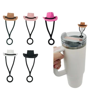 Hot Bottle Accessories Silicone Cowboy Hat Pattern Straw Cover Topper Straw Cap For 10mm Straw