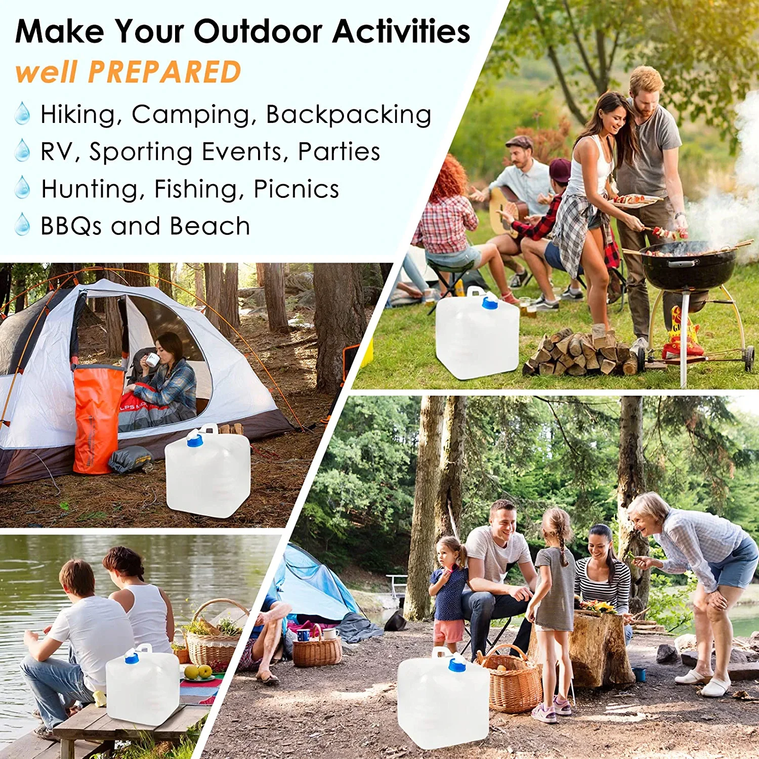 Collapsible Water Container With Spigot Camping Water Storage Carrier