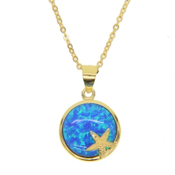 promotion summer beach sea star pendant necklace 925 sterling silver blue fire opal fine jewelry for girls women