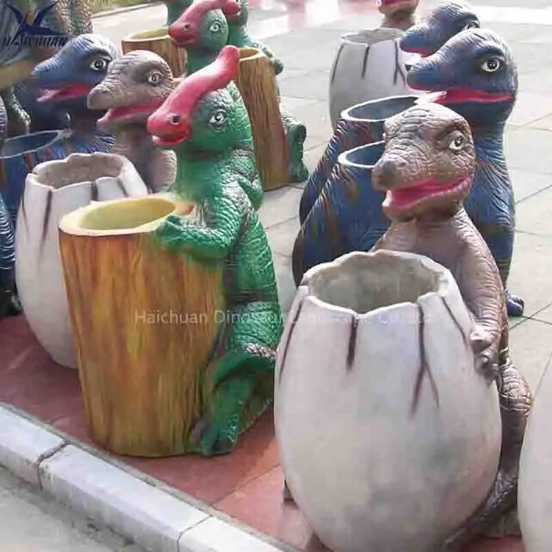 Wasserdichte, personalisierte Glasfasermülltonne in Dinosaurierform für Außenbereiche und öffentliche Parks, zum Verkauf