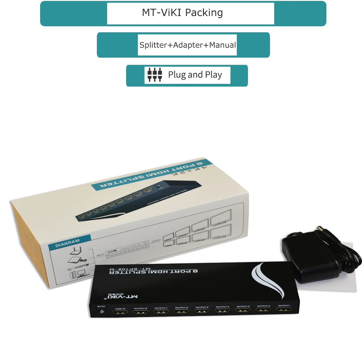 HDMI Splitter 1 in 8 Out 4k@30hz - MT-VIKI 1x8 HDMI Splitter