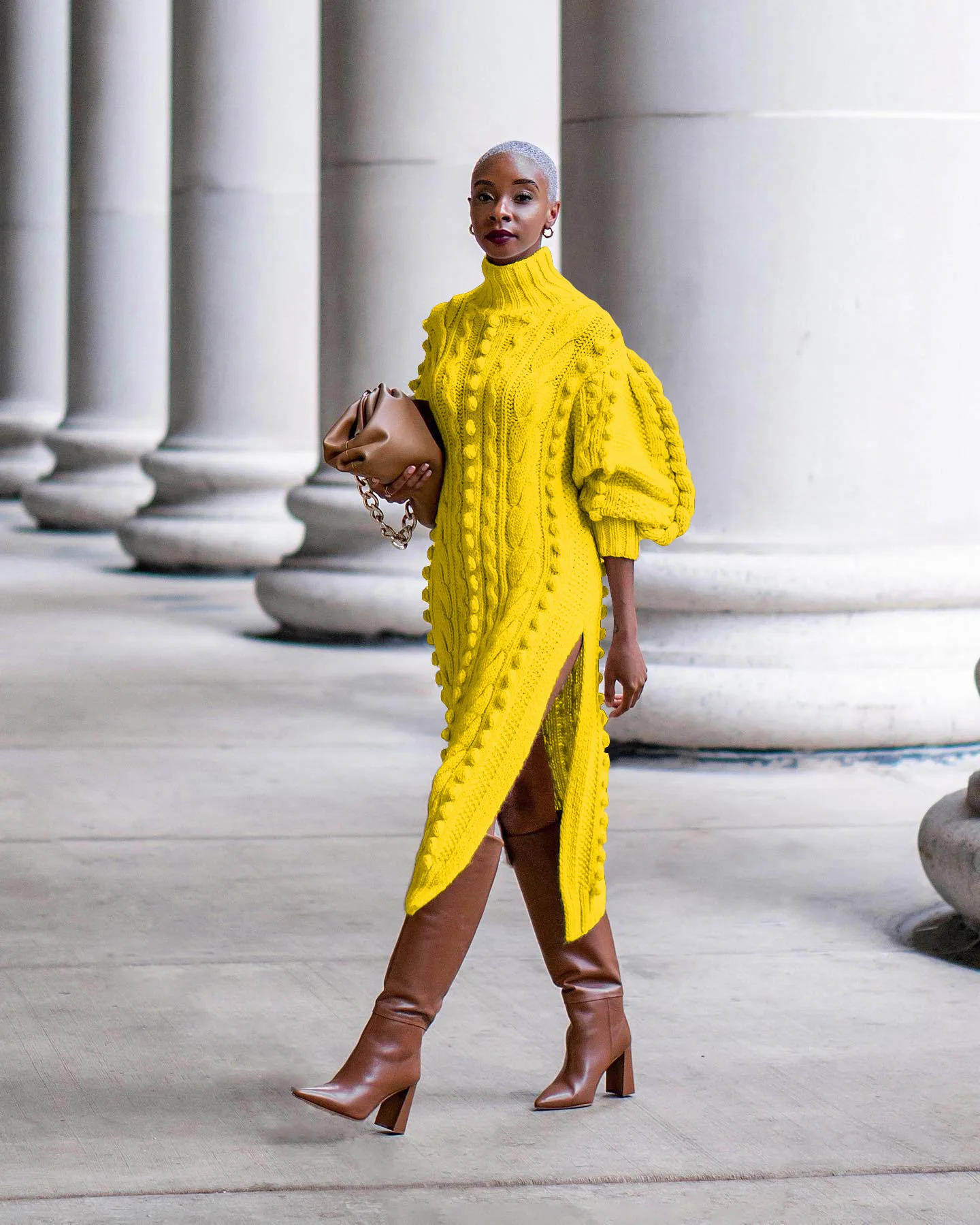 knit dresses for women winter Ts1229 High Quality Woolen Casual Turtleneck Lantern Sleeve Split Knitted Long Sweater Dresses Women 2013 Marine Corps Birthday Available in all plus Size:Costume Only-L-Ready For Ship 1960s black dress