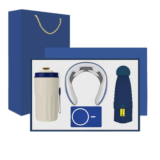 New Arrival 4 1 Promotional Business Flask Power Bank Umbrella Gift Set Custom Logo Luxury Set for Graduation Father's Day