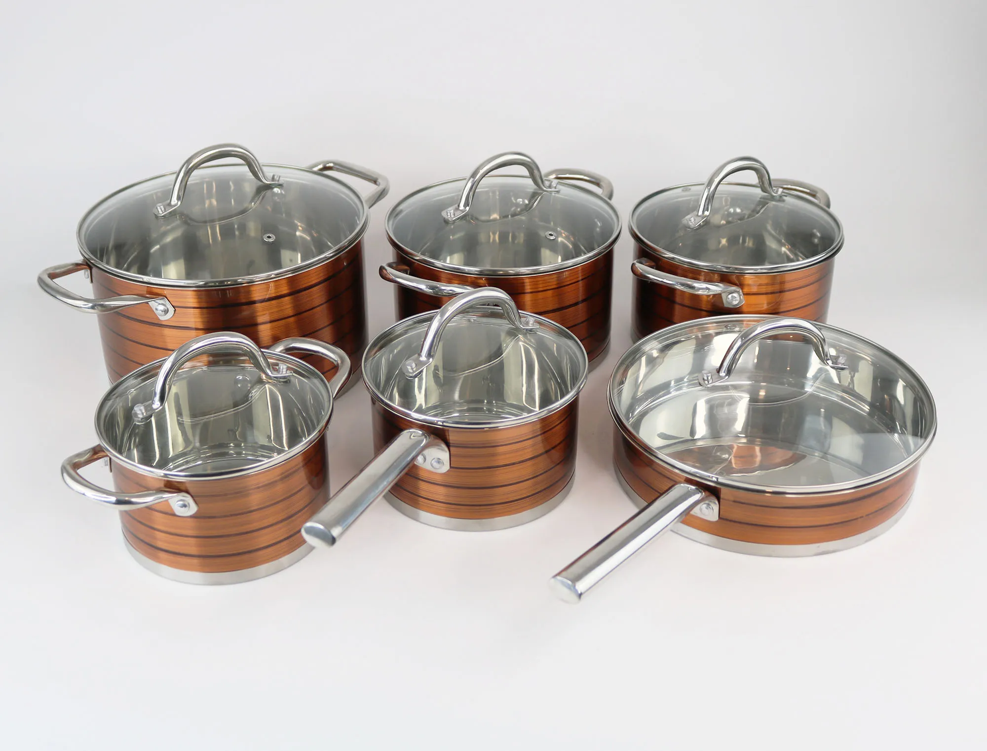 12 Pcs C Shape clear Glass Lid Kitchen Accessories Cookware Sets Stainless Steel Kitchen Ware Casserole Cooking Pot