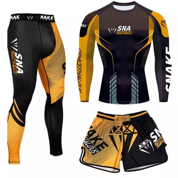 Good Quality Quick Dry T-Shirt Pants Men 3Pcs/Set Muay Thai Wrestling Mma Ufc Bjj Boxing Rash Guard Sport Clothing Boxing Suit