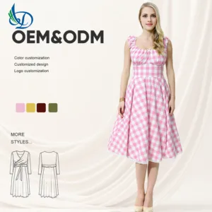 Summer Women's Retro Short Sleeved Checkered Printed Dress, Knee Length