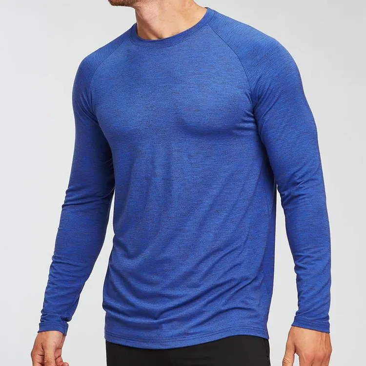 Men's Performance Athletic Cotton Spandex Gym Workout Long Sleeve T