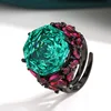 Anillo negro dorado Parra verde de tamaño ajustable