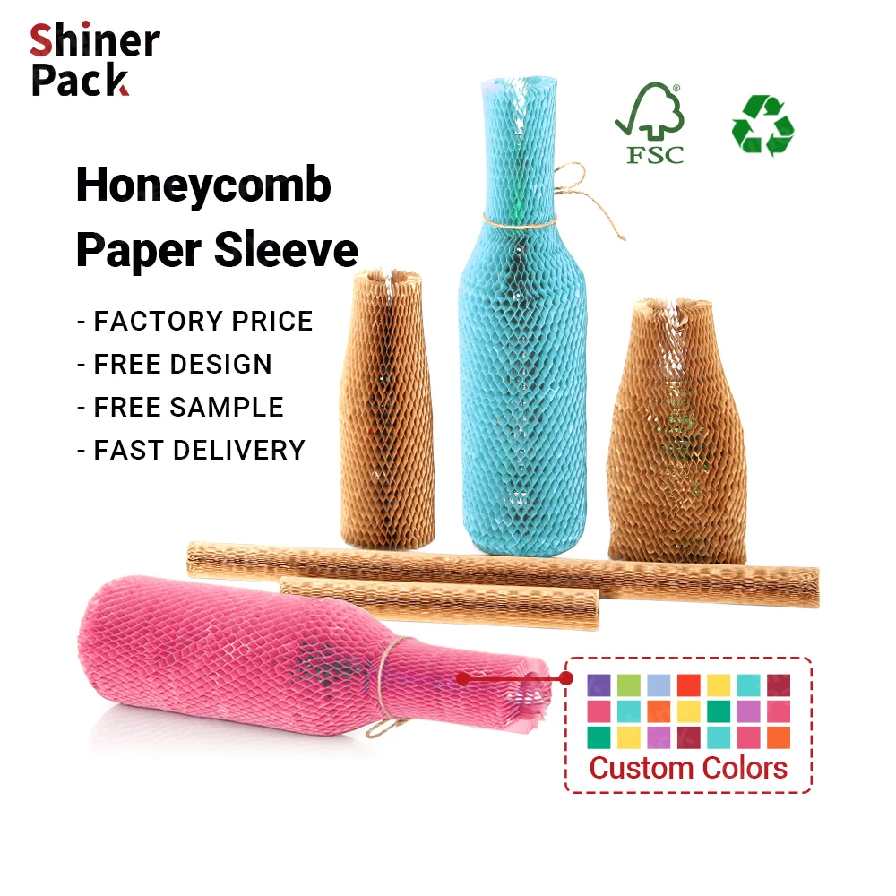 2023 Top Hot Recycle Biodegratable  Honeycomb Wrap Wine Bottle Honeycomb Packing Paper Sleeve  Honeycomb Paper Wrap