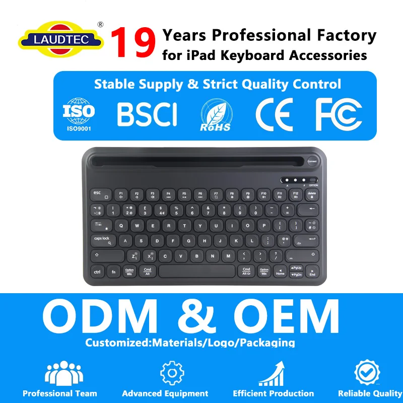 Ultra Slim 78-Key Wireless Bluetooth 5.1 Keyboard Scissor Switch with Universal Tablet & Phone Stand ODM OEM/Private Label