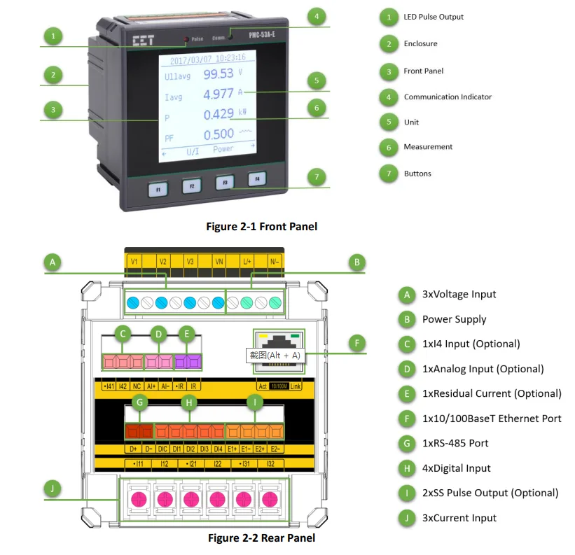 Cet Pmc53ae Multi Tariffs 31 Harmonic Rs485 Modbus Tcp 3phase Power Meter With Buy