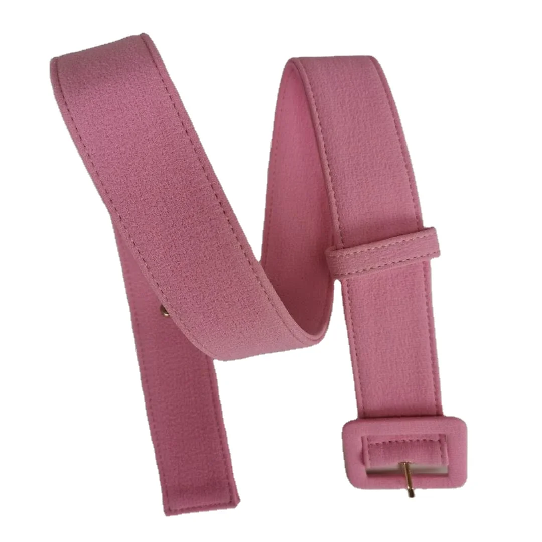 Rose Red Cotton Fabric Dress Waist Belt With Metal Square Pin Buckle