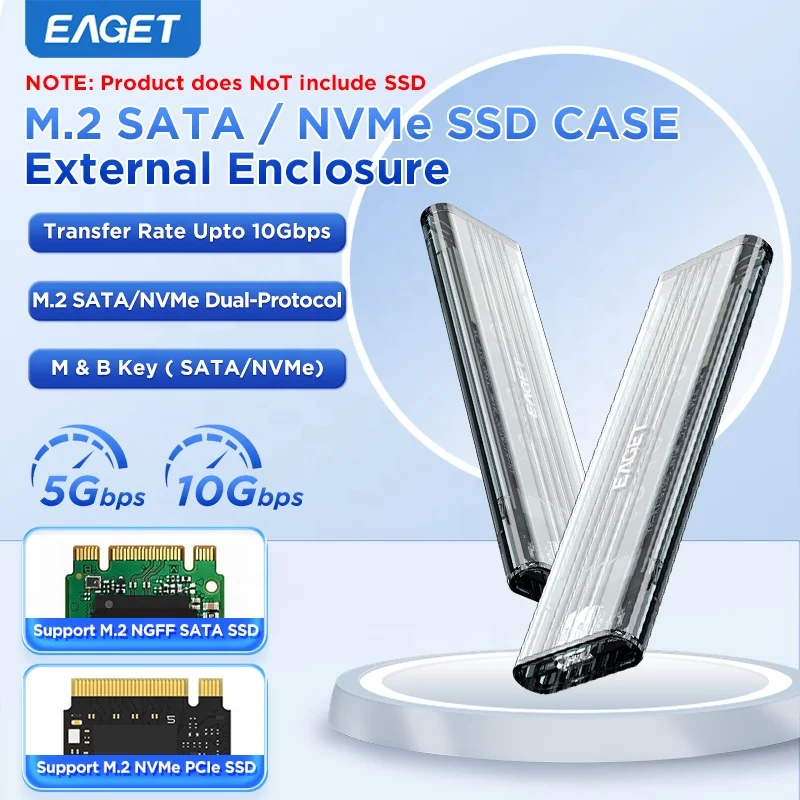 EAGET SE150D-1 SSD Enclosure - 10gbps Portable M.2 SATA NVME Case