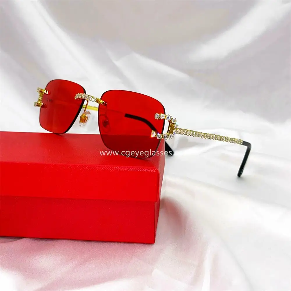 2022 Luxury Rhinestone Sunglasses Small Rimless Rectangle Sun Glasses